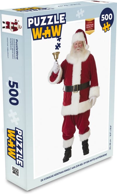 Puzzel De iconische kerstman rinkelt aan zijn bel op een witte achtergrond - Legpuzzel - Puzzel 500 stukjes - Kerst - Cadeau - Kerstcadeau voor mannen, vrouwen en kinderen
