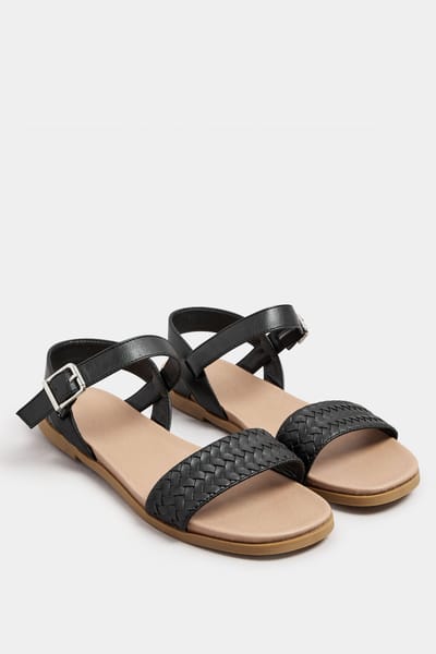 Yours Sandalen Met Geweven Bandje In Een Extra Brede Pasvorm In Zwart Imitatieleersize 38EEE