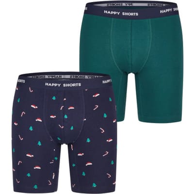 Happy Shorts Kerst Boxershorts Heren Met Lange Pijpen Boxer Briefs 2-Pack Groen/Blauw - Maat M