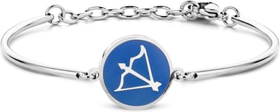 CO88 Collection Zodiac 8CB-90330 Stalen Armband met Hanger - Sterrenbeeld Boogschutter 6mm - One-size - Zilverkleurig / Donkerblauw