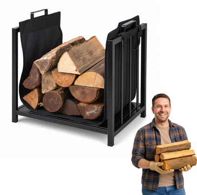 Anwicar Houtopslag - Metaal Houtrek Haardhout Opslag - Brandhout Rek met Stalen Frame - Brandhoutrek Haardhoutrek 50,5 x 50 x 37 cm