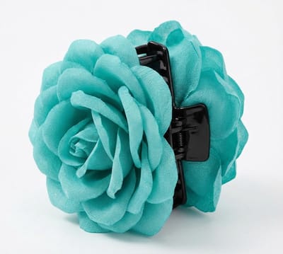 Cyaan bloem haar clip voor dames – grote roosvormige haar klem van textiel – decoratieve elegante haar accessoire