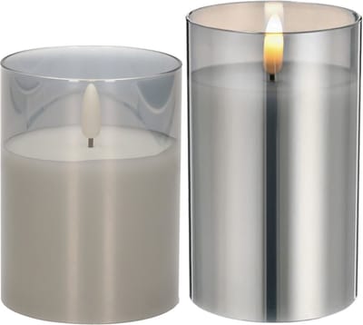 Set van 2x luxe led kaarsen in grijs glas 10 en 12.5 cm met timer op batterijen