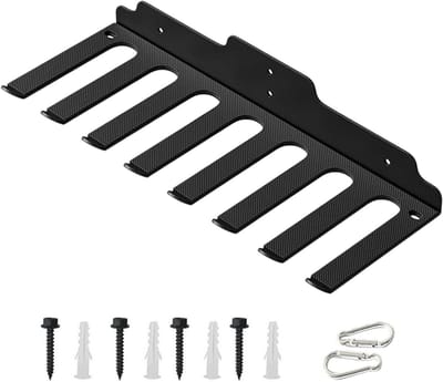 Gym Bar Wandrek - Halterhouder Opbergrek - Thuisgym Organiseren - 8 Stevige Haken - 41 cm Lengte - Zwart