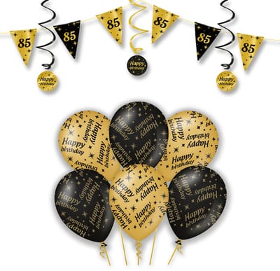 LUQ – Statement Set 85 Jaar – Zwart-Goud – Verjaardag Party Feestpakket Decoraties – Luxe Ballonnen-Slingers-Vlaggenlijn