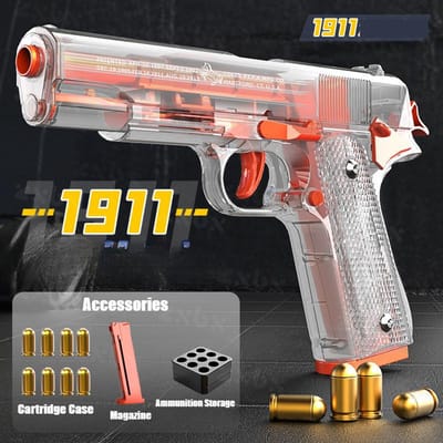 1911 Transparante Schaal Uitschietend Pistool Niet-vuurwapen Model met Magazijn Patronenhouder Jongens Speelgoedpistool voor Verjaardag Kerstcadeaus