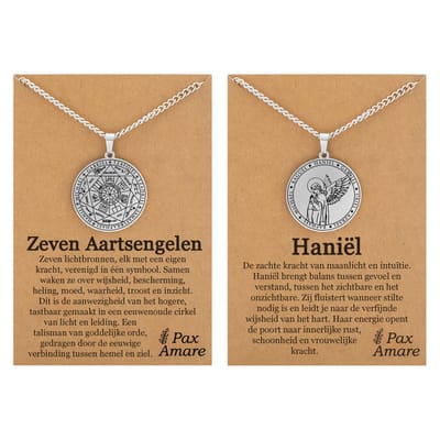 Aartsengel Haniël Ketting Bundel - Zilverkleurig - Set van 2 Beschermengel Sieraden - 60cm hanger - Pax Amare
