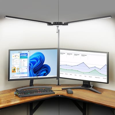 Rosnek LED Bureaulamp 24W met Klem - Dubbele Arm 95 cm Zwenkbare Armen - 5 Kleurtemperaturen, Automatisch Dimmen - Touchbediening & Oogbescherming
