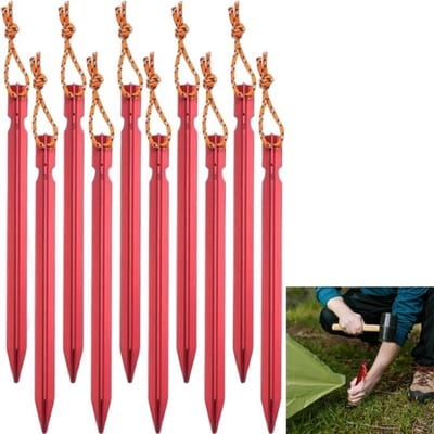 10 stuks - Tentpinnen - Tentpinnen met touw - Winddichte tentpinnen - Driehoekige tentpinnen - Lichtgewicht - Stevig en duurzaam - Voor het vastzetten van tenten - Rood - 18 cm - Geschikt voor zand, modder en gras
