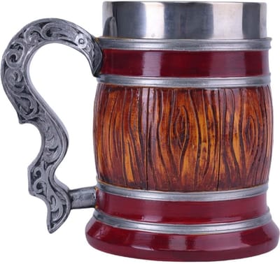 Dailygoods - ZONSUSE Middeleeuws houten vat bierpul, Scandinavische bierpul, imitatiehouten design drinkbeker met roestvrijstalen binnenbeker, handbeschilderde hars bierhumpen, idee geschenken voor mannen 600 ml