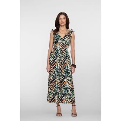 Geisha groene dames jurk   V-hals   Regular fit   Grafisch patroon   Mouwloos Groen XS