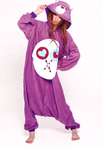 KIMU® Onesie Paarse Troetelbeer Pak - Maat 140-146 - Troetelberenpak Beer Kostuum Share Bear - Berenpak Huispak Jumpsuit Pyjama Meisje Jongen Festival