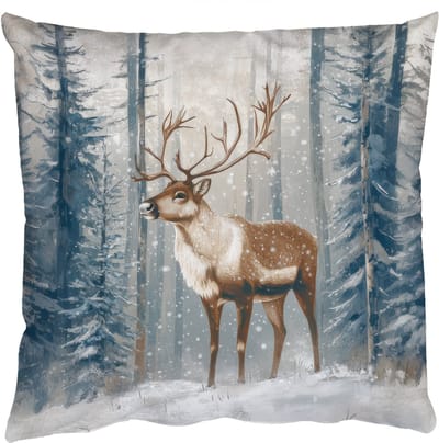 Sierkussens - Kussentjes Woonkamer - 50x50 cm - Rendier - Sneeuw - Woud - Wit