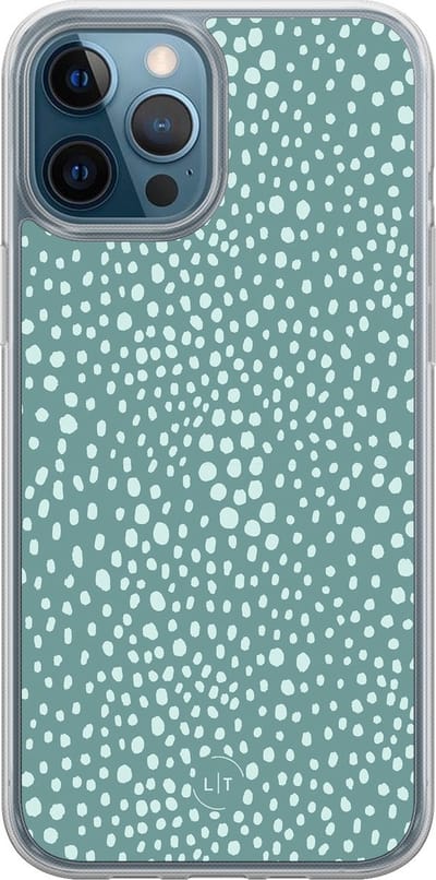 Hoesje geschikt voor iPhone 12 - Blue dots - 2in1 backcover - Gestipt - Blauw - Leuke Telefoonhoesjes