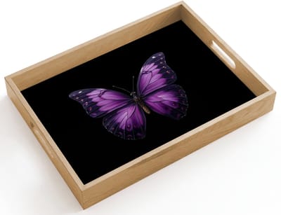 Dienblad hout 40x30 cm - Schootdienblad - Vlinder - Paars - Levendig - Borrelplank rechthoek - Plateau dienbladen