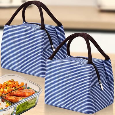 Lunchtas - Geïsoleerde Herbruikbare Koeltas - Draagbare Lunchtas voor Picknick Kantoor en Strand - Blauw - 2 Stuks