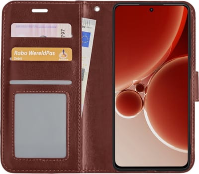 Hoesje - Met Pasjeshouder - Geschikt voor OnePlus Nord 3 - Luxe Bookcase Portemonee - Flip Case - Kunstleer Book Case - Flipcase - Book Cover - Walletcase - Portemonneehoes - Bruin