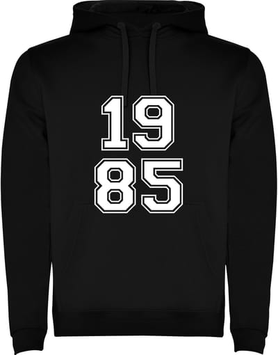Zwarte Hoodie Varsity College Cijfers 1985 - Cijfers Wit - Opvallend Stoer - Mooi Maat M