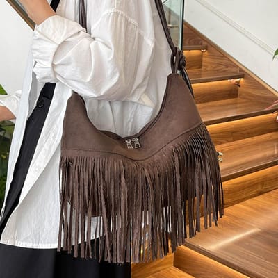 Grote Capaciteit Retro Veelzijdige Tote Bag Nieuwe Trendy en Modieuze Crossbody Tas Ins Niche Kwast Emmertas gray