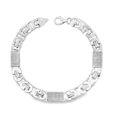 Juwelier Zwartevalk - Zilveren (gerhodineerd) platte koningsschakel armband met zirkonia - 23.409/19cm