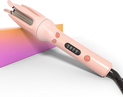 Automatische krultang, haarkruller met 4 instelbare temperatuurstanden, anti-verbranding, 360° draaibare krultang voor kappers, roze