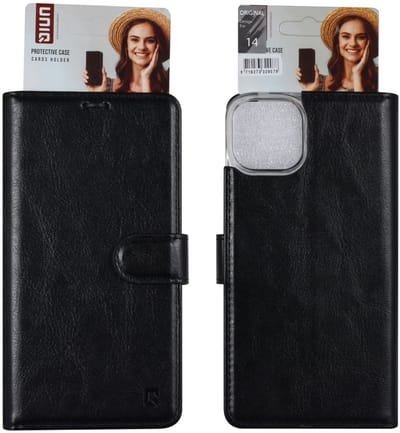 UNIQ Accessory Zwart Pu Leer Telefoonhoesje voor Apple iPhone 14 - Bescherming & Book Case Design