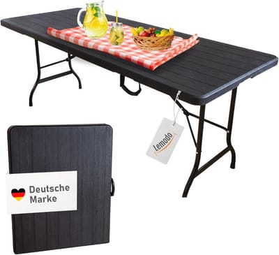 Klaptafel voor strand en zwembad - Hout-look, 180 cm, Zwart, Tuintafel van Kunststof