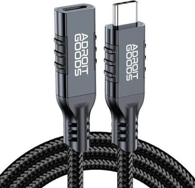 AdroitGoods USB-C 3.2 Extensie­kabel 0.2m - 20Gbps – 8K-weergave, 240W snelladen, aluminium behuizing, versterkte gevlochten kabel, compatibel met laptops, smartphones, dockingstations en monitoren