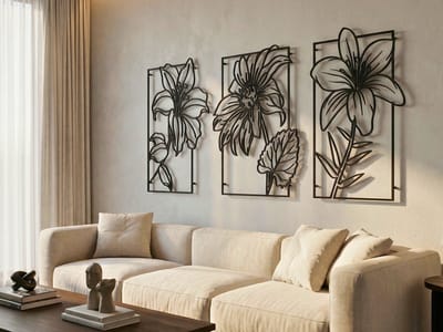 Wanddecoratie Bloemen, Houten Wandbeeld, 3D Wanddecoratie voor Thuis, Moderne Beelden voor Huis Kantoor Slaapkamer, Woonkamer en Keuken - 95x40 cm