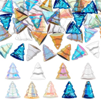 PandaHall 48 stuks 8 kleuren kerstboomkralen 15x13mm Lampwork glazen kralen glanzende dennenboom kraal kerstthema kraal voor oorbellen armbanden sleutelhangers sieraden maken slinger decoratie