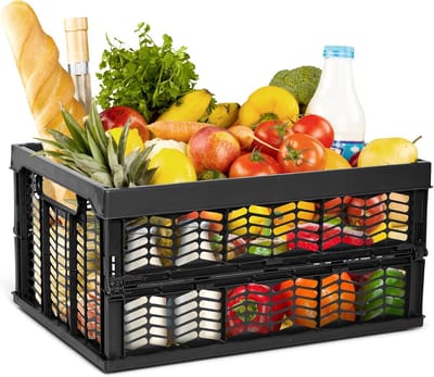Boodschappenmand opvouwbare box 30L zwart opvouwbare stevige opvouwbare mand draagbox opvouwbare box keuken opbergruimte speelgoedmand boodschappentas mand keuken