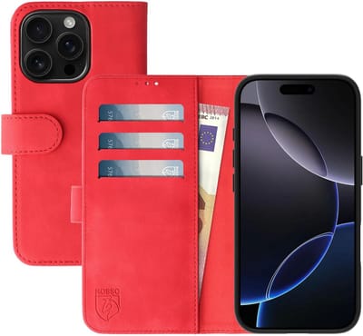 Rosso Element Geschikt voor Apple iPhone 16 Pro | Wallet Book Case | Portemonnee Hoesje | 3 Pasjes | Magneetsluiting | Stand Functie | Rood