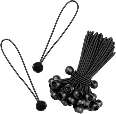20 stuks spanrubbers met bal, PP-kunststof zeilspanners, zwarte spanrubbers, met kleine ballen, voor bevestiging van waterdichte dekzeilen, banners en tenten