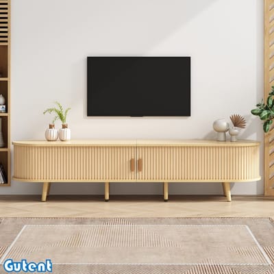 Gutent TV-kast - met opbergruimte - Rond tafelblad - MDF - Houtnerf - 2 laden - Afmetingen 175 x 40 x 42 cm - Houtkleur