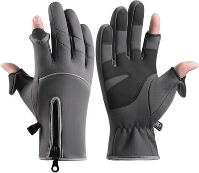 Winterhandschoenen voor heren en dames - Handschoenen met 2 vingers en touchscreen - Hardloophandschoenen - Fietshandschoenen - Autohandschoenen - Warme handschoenen - Wintervishandschoenen - Grijs