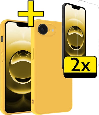 Hoesje - Met 2x Screenprotector - Geschikt voor Apple iPhone 16e - Sterk & Shockproof - Back Cover - Siliconen Case - Telefoon Hoes - Telefoonhoesjes - Geel