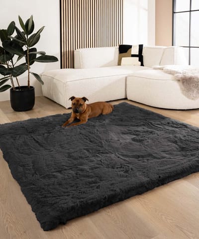 Fluffy vloerkleed vierkant - Comfy Deluxe donkergrijs 100x100