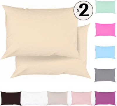 Tavas Kussenslopen 50 x 70 cm Set van 2 Beige Katoen 100% Hotelkwaliteit Kussensloop met rits