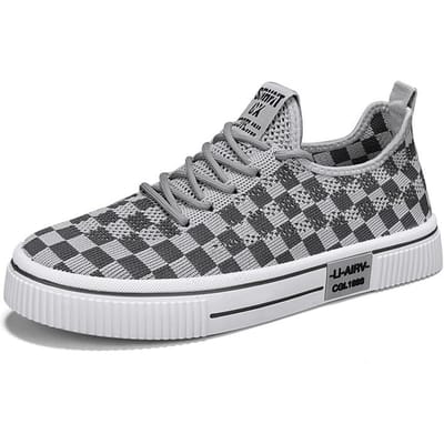Lente Nieuwe Herenmode Alles-match Ademend Vliegend Mesh Oppervlak Sport Casual Ruitjes Board Schoenen Antislip Slijtvast 42 gray