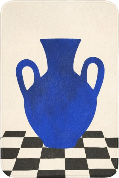 Badmat 60x90 cm - Antislip - Vaas - Blauw - Geblokt - Modern - Badmatten voor badkamer - Badkamermat - Douchemat - Badkamer mat