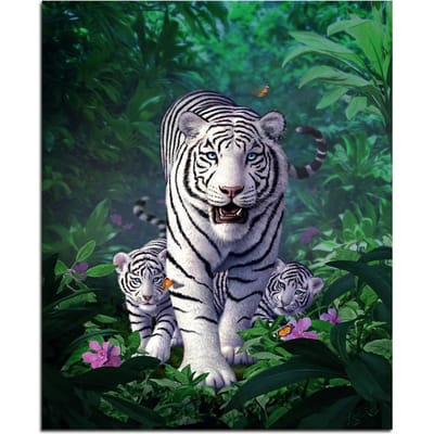 Peinture diamant famille tigre blanc 5D à faire soi-même, broderie complète en diamant rond 20X30CM