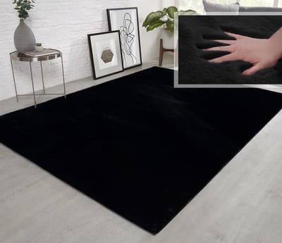 Flycarpets Fluffy Hoogpolig Super Zacht Effen Vloerkleed - Zwart - 200x290 cm