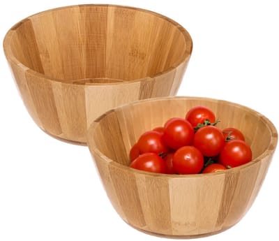 5Five Salade of voedsel serveer schaal - 2x - bamboe hout - lichtbruin - D19 x H8 cm - Serveerschalen