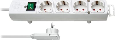 Brennenstuhl Comfort-Line Plus Stekkerdoos 4-Voudig (Met Platte Stekker, Schakelaar, 2 m Kabel, En extra brede afstanden van de stopcontacten) Kleur: Wit