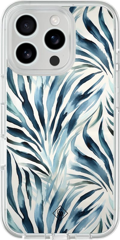Casimoda® hoesje - Geschikt voor iPhone 16 Pro - Japandi Waves - 2-in-1 case - Schokbestendig - Water - Verhoogde randen - Blauw, Transparant