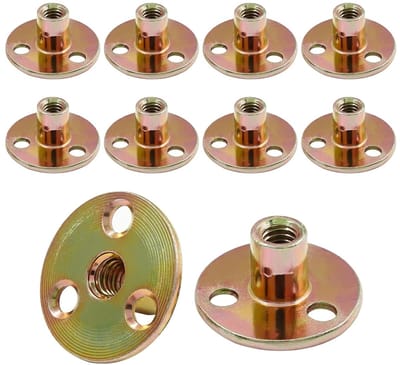 Dailygoods - 10 Stuks M10 Inslagmoeren 3-Gaats T-Moer, Ronde Basismoeren, Hoogwaardig Gegalvaniseerd Ijzer voor Vaste Meubels T Moer Flens M10x37x2.5mm