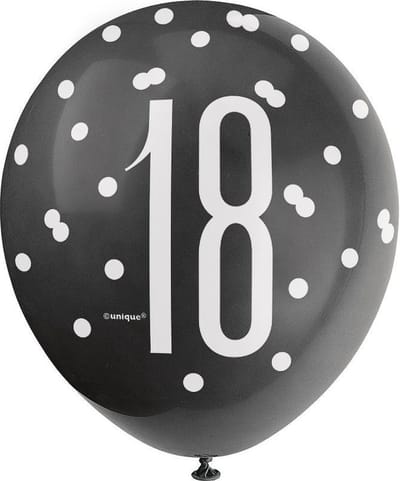 Ballonnen 18 jaar Glitz Zwart Zilver | 6 stuks