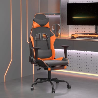 vidaXL - Massage - gamestoel - met - voetensteun - kunstleer - zwart - en - oranje
