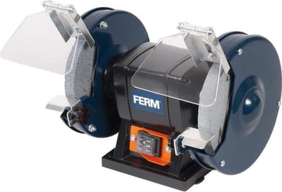 FERM - BGM1019 - Tafelslijpmachine - 2 - Slijpstenen - K36 - Grof - Slijpen - K60 - Afbramen - 150W - Stofdichte schakelaar - 2 - Vonkvangers - 2 - Leunspanen - Veiligheidsbril - Monteerbaar - op - Werkbank - Slijpen - Afbramen