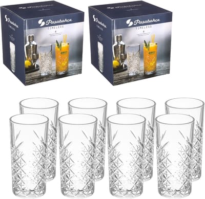 Pasabache Drinkglazen Barok Crystal - 8x stuks - decoratie glas - 450 ml - H11 cm - waterglazen - Sapglazen - Longdrink